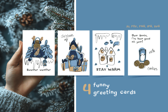 4 Funny Christmas Cards: A Whimsical Addition to Your Graphics