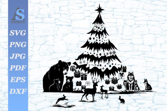A Seasonal Branding Asset: Animals Under the Christmas Tree Graphics