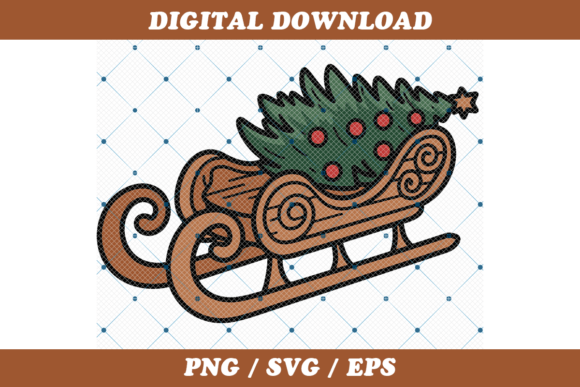 A Wooden Sleigh Christmas Tree for Holiday Branding & Illustrations