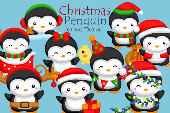 Adorable Cute Christmas Penguin Clipart for Graphics & Illustrations