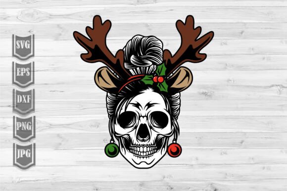 Bun Hair Skull Christmas: A Unique Embroidery Design