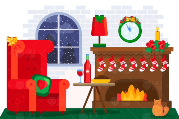 Christmas Fireplace Interior: A Charming Graphics Illustration