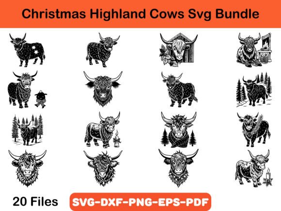 Christmas Highland Cows Graphics for Seasonal Illustrations