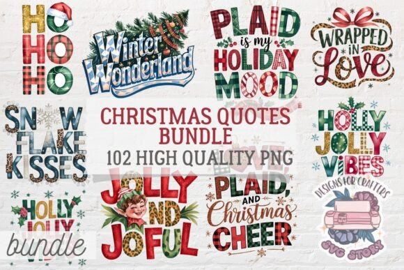 Christmas Quotes Bundle 102 PNG Signs P2: Graphics for Creative Projects