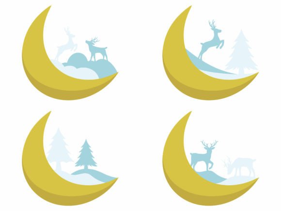 Crescent Moon and Christmas Tree Graphics for Holiday Products