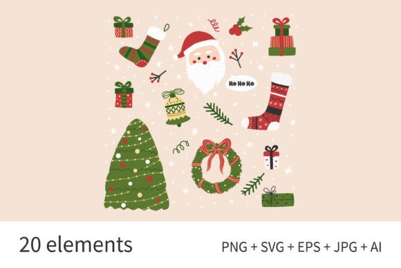 Cute Christmas and New Year Clip Art Set for Seasonal Products