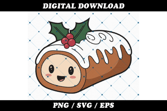 Cute Christmas Yule Log Cake with Holly: A Festive Graphic for Local Brands