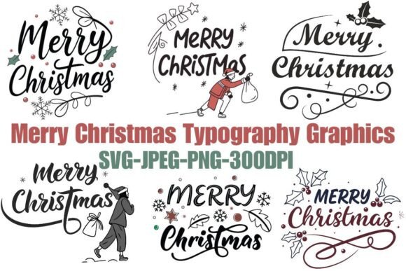 Merry Christmas Typography Graphics for Commercial Holiday Products