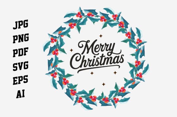 The Graphic Charm of a Merry Christmas Wreath Illustration